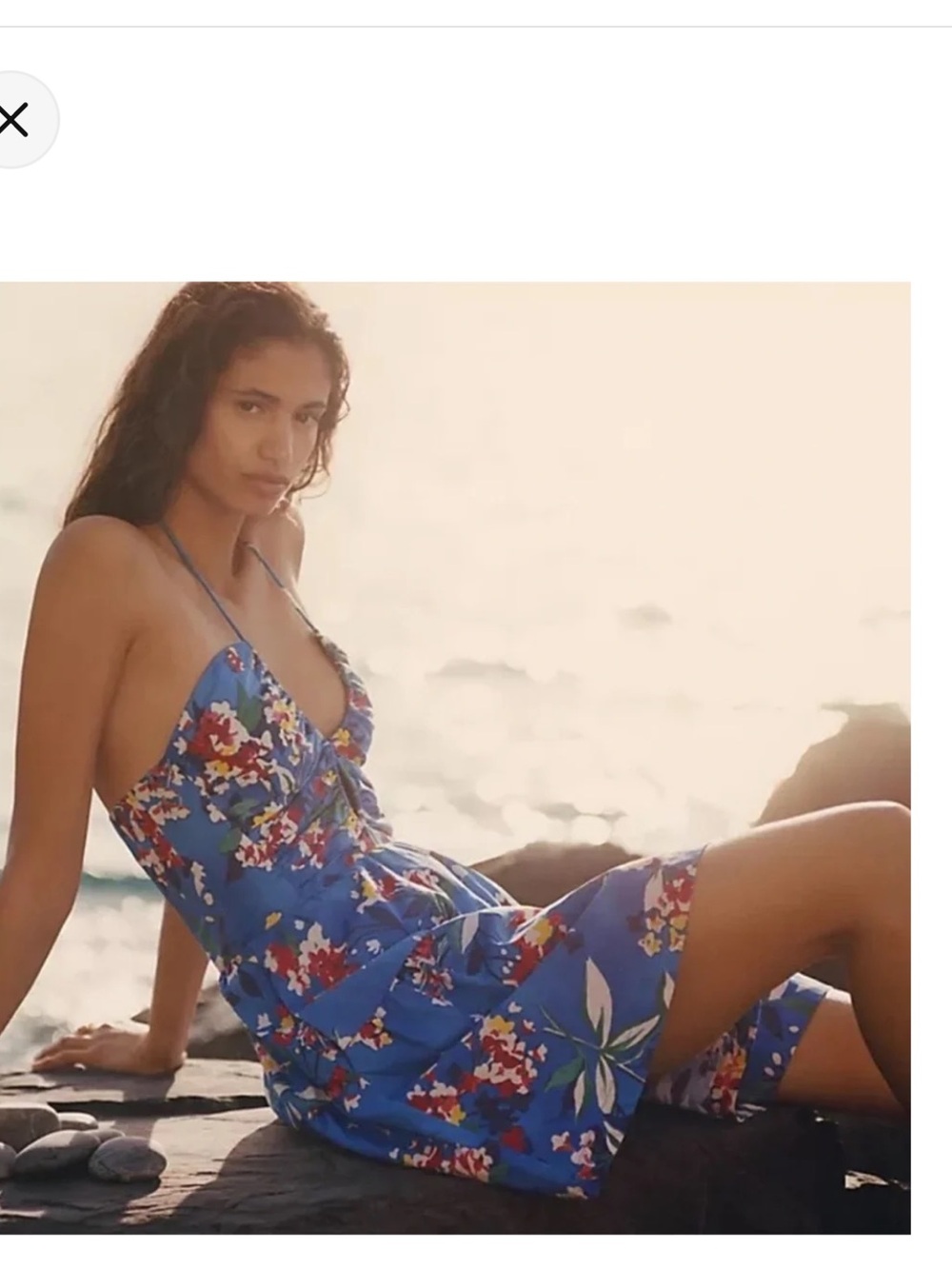 Anthropologie Blue Floral Halter One-Piece Dress